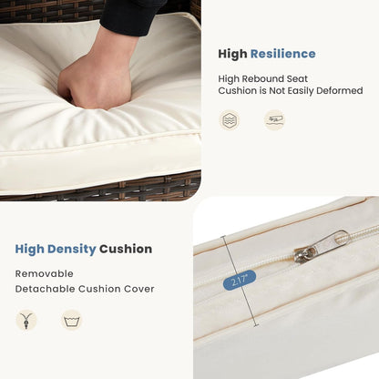 Patio Furniture Set 3 Pieces, Outdoor Wicker Furniture with Coffee Table, Modern Rattan Patio Chairs Conversation Sets with Sofa for Garden, Terrace, Porch, Balconies, Lawns(Brown and Beige)-3