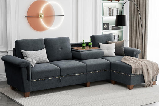 Dark Gray L-Shaped Sectional Couch with Storage-0