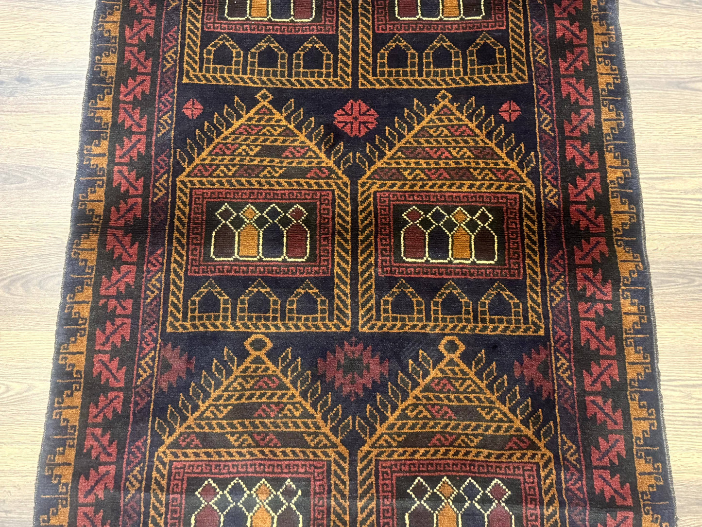 Afghan Rug 3x7, Navy Blue, Tribal Rug, Balouch Carpet, New-2