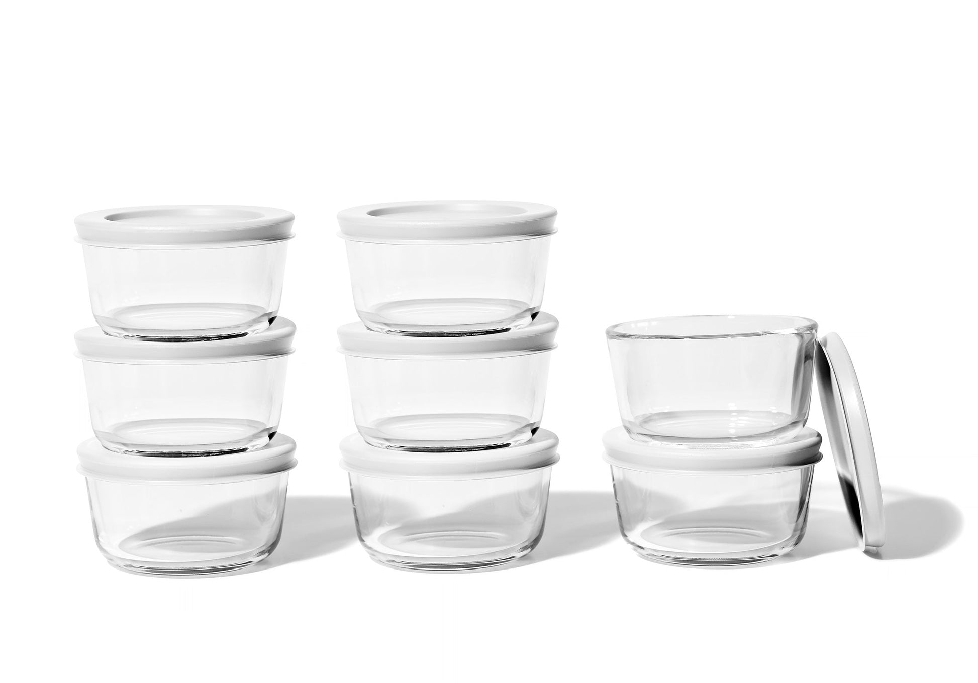 Glass Food Storage Containers - 16 Piece 7oz Set (8 Containers + 8 Lids), White-2
