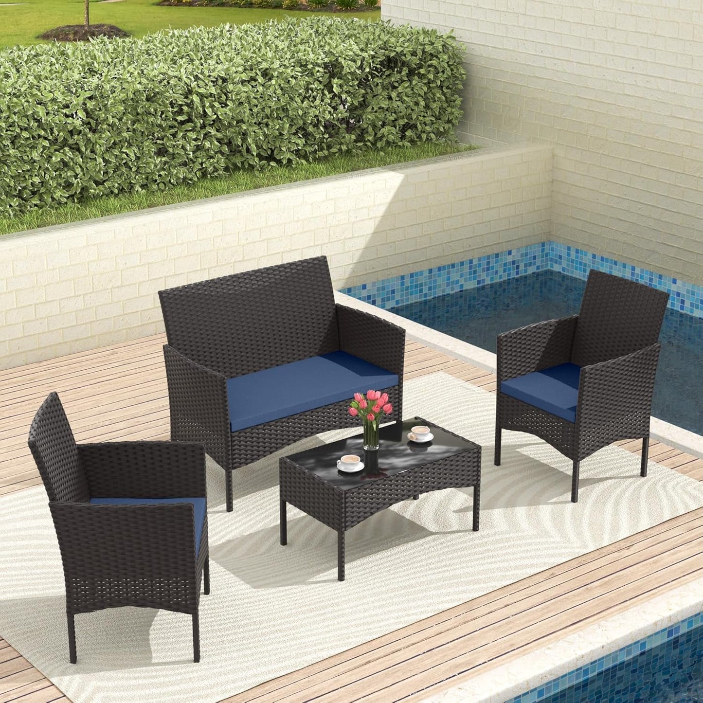 Stylish Four-Piece Outdoor Patio Furniture Set with Cushions