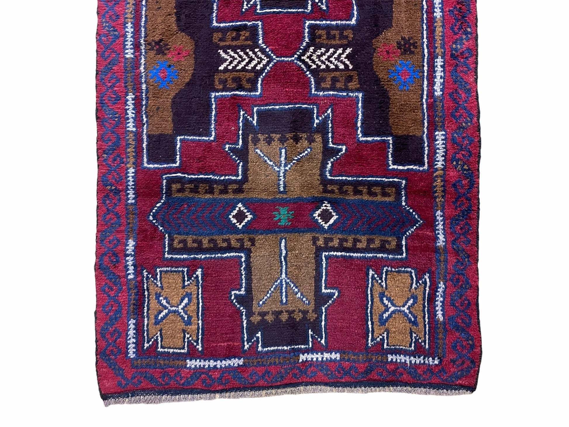 2' 10" X 4' 9" Vintage Handmade Tribal Wool Rug Balouchi Rug Afghan Rug Red Blue-4