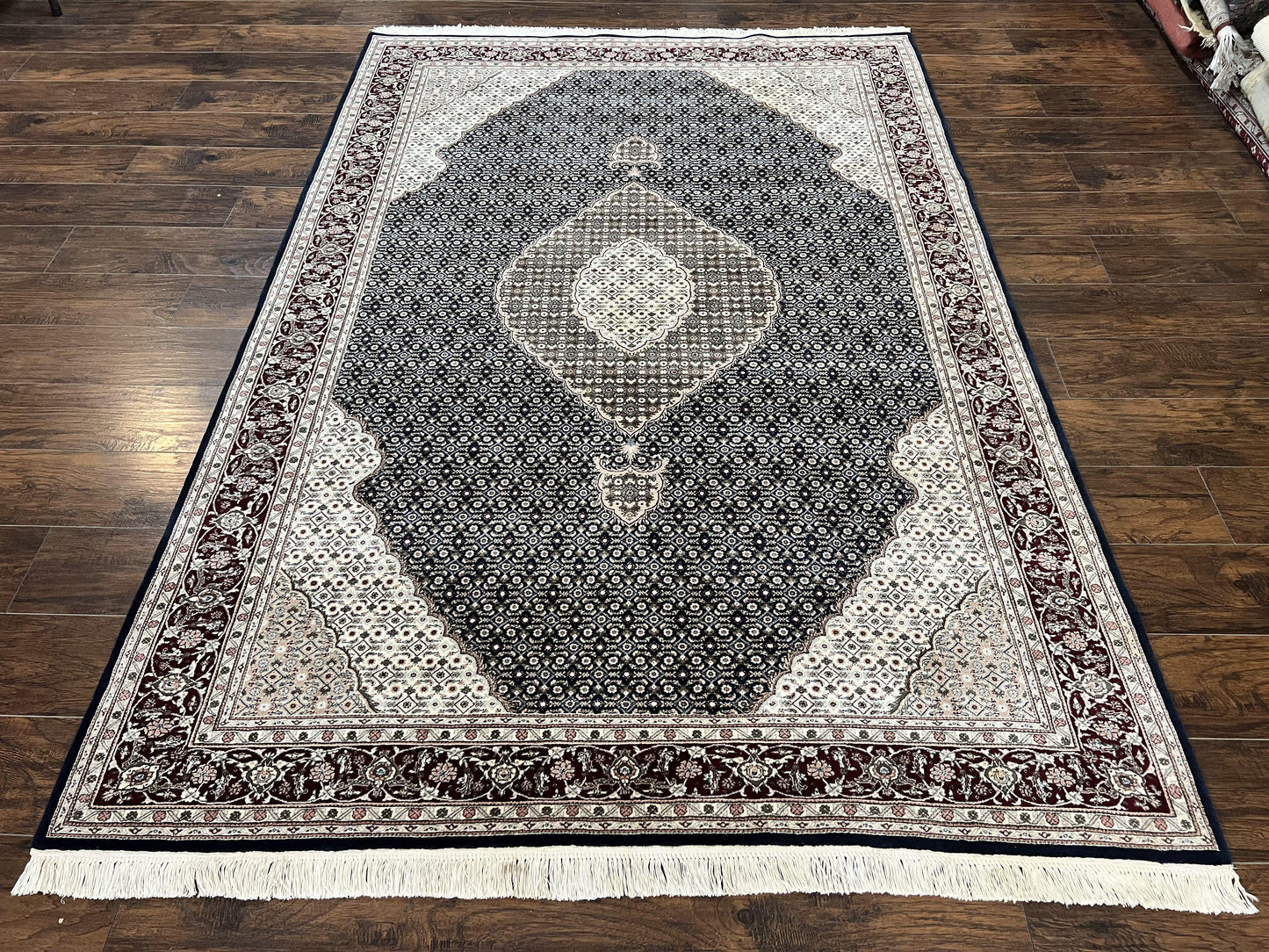 Sino Persian Rug 6x9, Herati Pattern, Vintage Handmade Hand Knotted Wool Oriental Carpet, Fine 6 x 9 Rug, Traditional Rug, Dark Blue Rug-0