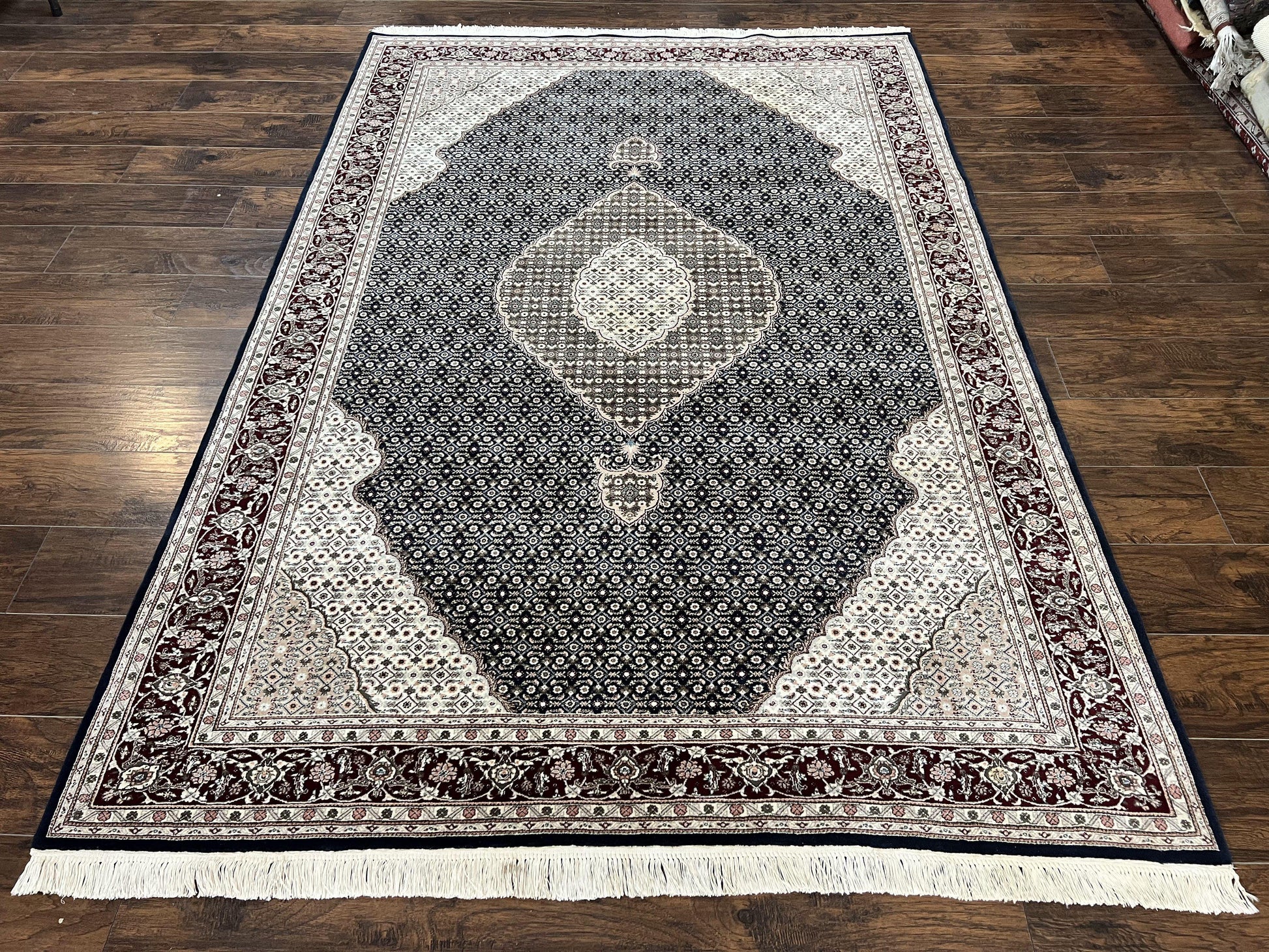 Sino Persian Rug 6x9, Herati Pattern, Vintage Handmade Hand Knotted Wool Oriental Carpet, Fine 6 x 9 Rug, Traditional Rug, Dark Blue Rug-0