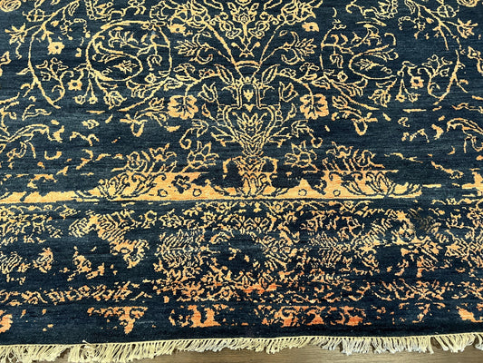 Area Rug 8x10 High Quality Handmade Oriental Carpet, Modern Contemporary Rug, Rug for Living Room, Wool Rug, Blue and Gold, Pakistani Rug