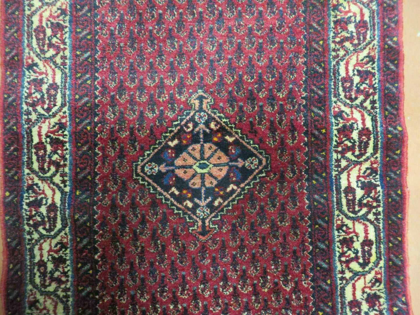 2.5' X 4' Vintage Handmade Indian Amritsar Wool Rug Paisley Design Red-3