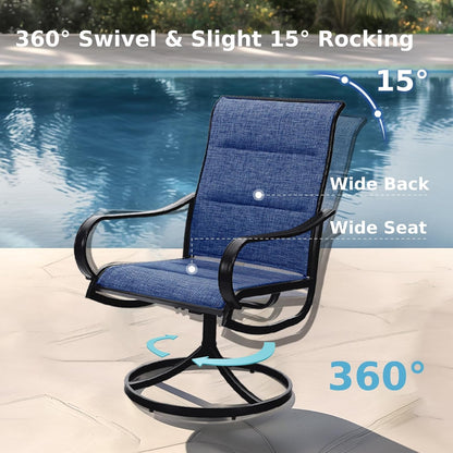 9 Pieces Patio Dining Sets,Outdoor Furniture Set Including 1X 60 Square Table and 6 Padded Sling Swivel Chairs Metal Dining Set for Backyard,Blue-4