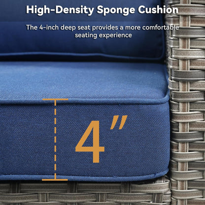 Outdoor Patio Furniture Set-5 Pieces All-Weather Wicker Outdoor Furniture with Swivel Patio Chairs Outdoor Patio Conversation Sets for Garden Porch Deck Grey/Blue