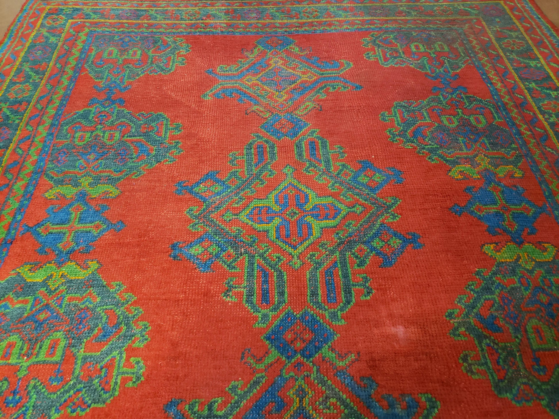 7x11 Turkish Oushak Rug, Vintage Red & Blue Oriental Carpet, Hand Knotted Wool Area Rug 7 x 11, Turkish Sparta Rug, Antique Turkish Rug Nice-3