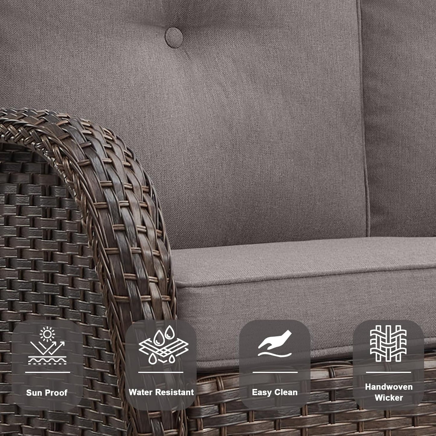 6 Pieces Wicker Patio Conversation Sets with Outdoor Swivel Rocker Chairs and Loveseat Glider Chair, All-Weather Rattan Furniture Set for Deck Patio Backyard Sunroom Brown-3