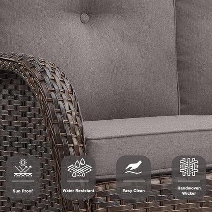 6 Piece Patio Conversation Sets - Wicker Patio Furniture Sets with Outdoor Swivel Rocker Chairs Outdoor Couch Perfect for Deck Patio Backyard, Brown Wicker Grey Cushion