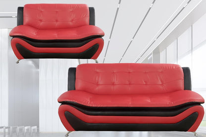 Contemporary Living Room Furniture Set, Faux Leather Sofa Set for Living Room/House/Bedroom/Office/Apartment (Red/Black, Sofa,Loveseat)-4