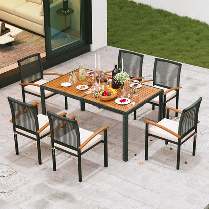 AERBUSKE 7 Pieces Outdoor Table and Chairs Set Outdoor Patio Furniture Set Wicker Patio Dining Sets for 6 Patio Table and Chairs Set Outdoor Furniture Set for Garden Yard Porch Poolside