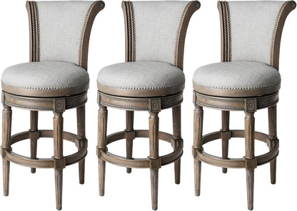 Reclaimed Oak Bar Stools, Grey Fabric (Set 3)