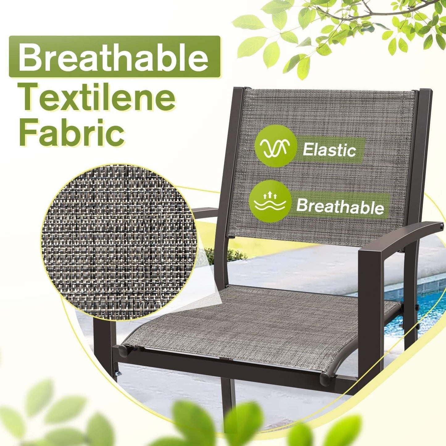 Patio Dining Set 7 Pieces Outdoor Furniture Table and 6 Textilene Chairs, Light Grey