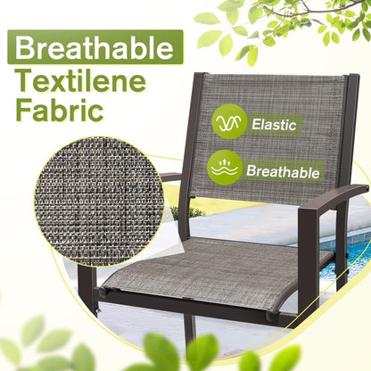 Patio Dining Set 7 Pieces Outdoor Furniture Table and 6 Textilene Chairs, Light Grey