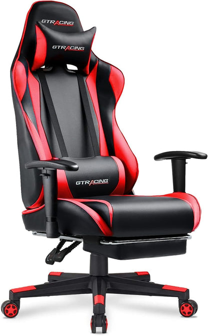 Gaming Chair with Footrest, Ergonomic Computer Game Desk Chair, Reclining Gaming Chair Seat Height Adjustment, Swivel Rocker with Headrest and Lumbar (Brickred)