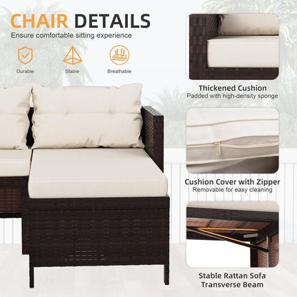 All Weather Wicker Patio Sectional Sofa Set with Table-3