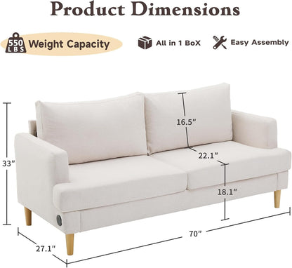 Beige Loveseat Sofa with USB Ports for Comfort