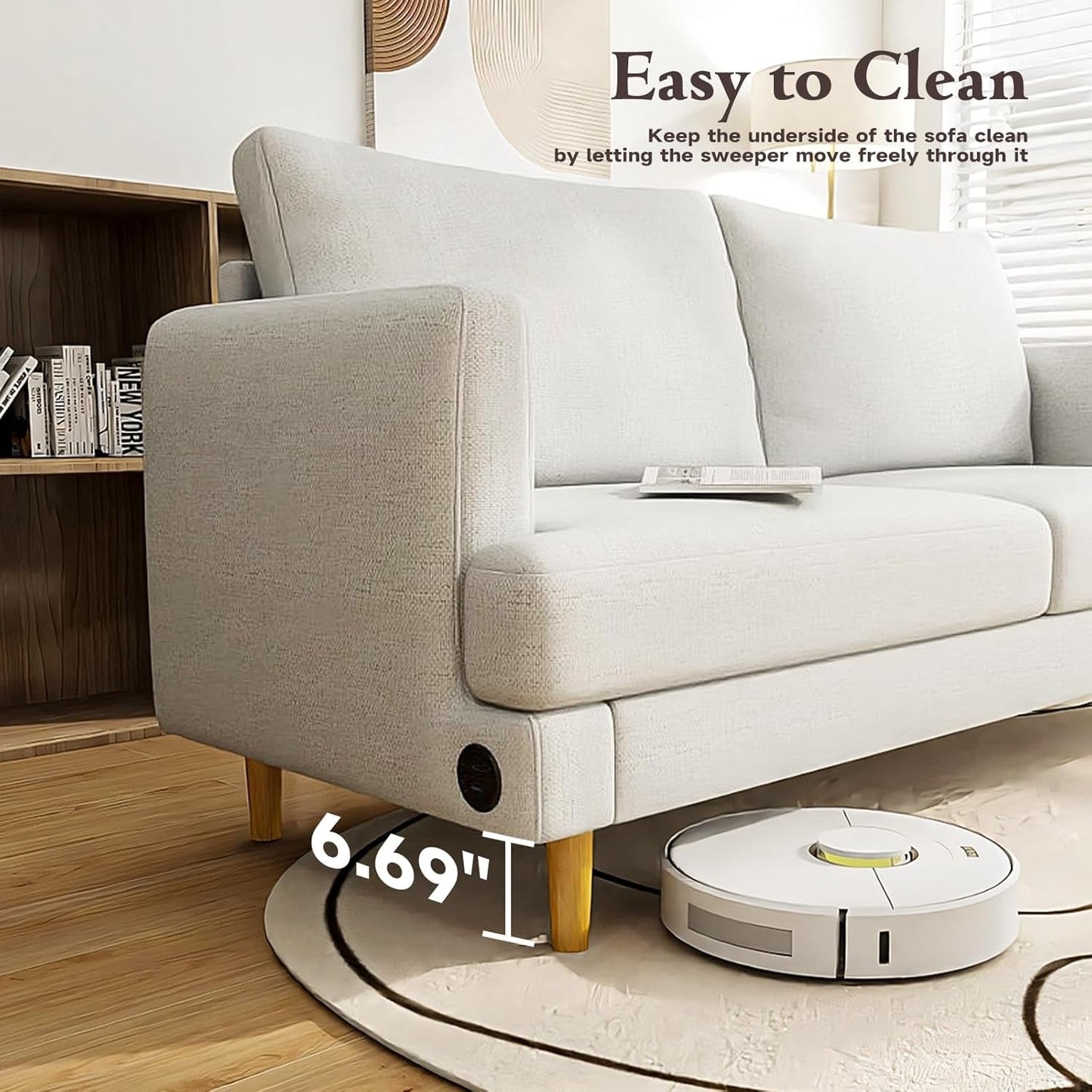 Beige Loveseat Sofa with USB Ports for Comfort