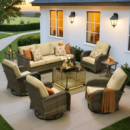 Modern Outdoor Wicker Furniture Set with Swivel Rocking Chairs