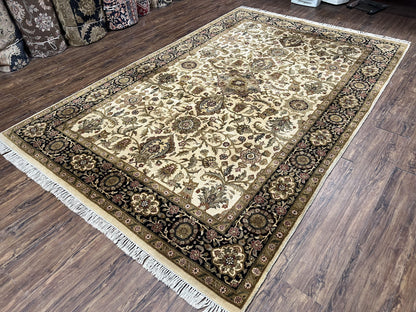 Indo Mahal Rug 6x9, Indian Floral Carpet 6 x 9, Beige and Black, Allover Design, Living Room Rug, Bedroom Rug, Traditional Rug, Vintage Rug