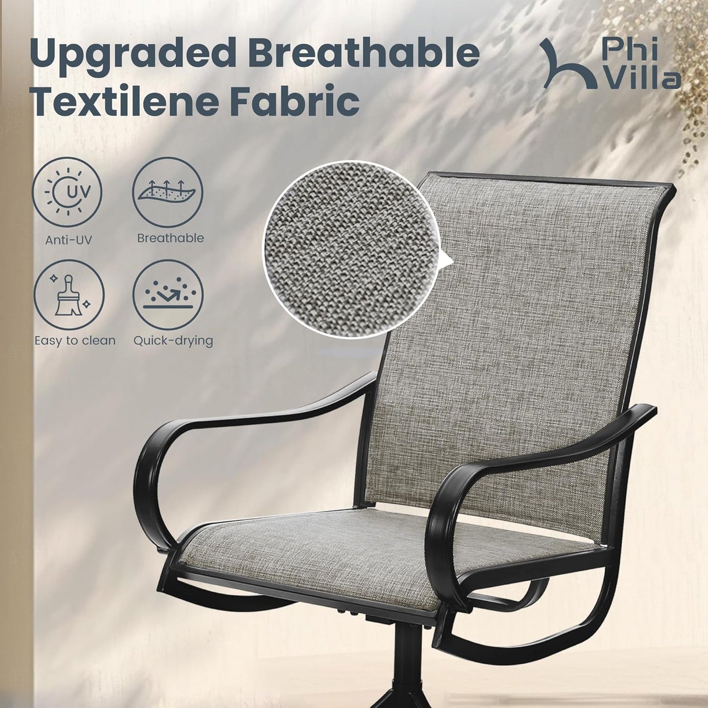 9 Pcs Patio Dining Set with Large Square Metal Dining Table & 8 Outdoor Textilene Fabric Swivel Dining Chairs, outside Table Chair Furniture Dining Set for 8 Person-2