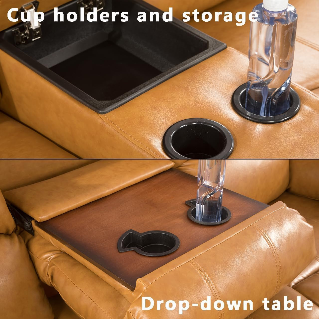 Bonded Leather Living Room Furniture Set Reclining Sofa Set Loveseat Furniture Sets in Living Room Sofa Recliners (Sofa+Loveseat, Ginger)-4