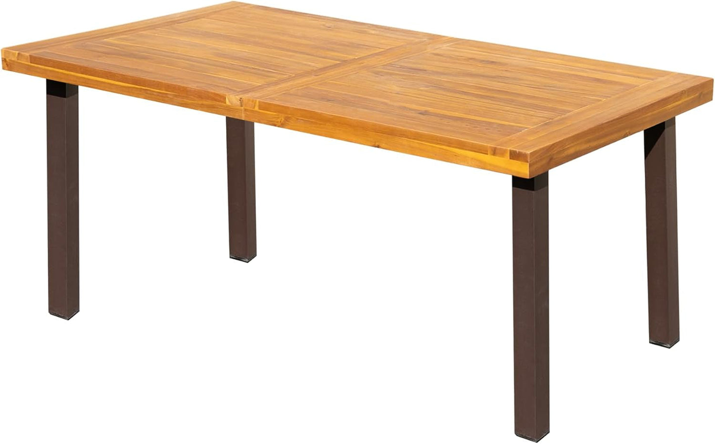 Dining Table for 6 Acacia Wood Indoor Outdoor Home Kitchen Table with Iron Legs Large Rectangular Patio Table for Deck, Sunroom-1