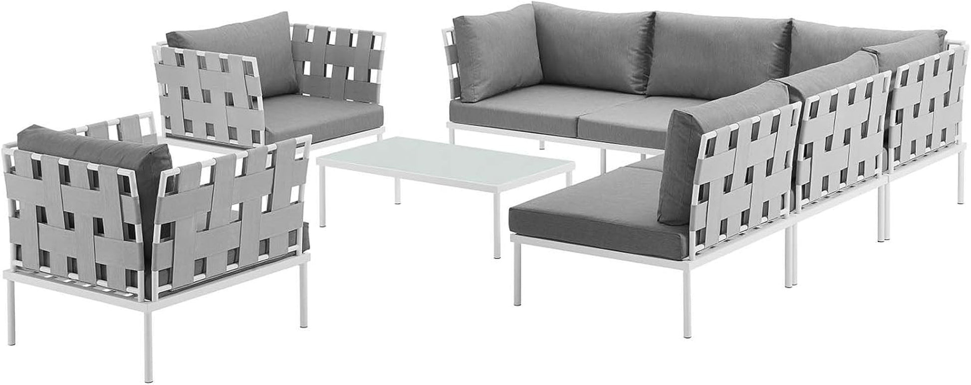 Harmony 8-Piece Aluminum Outdoor Patio Furniture Sectional Sofa Set with Cushions in White Gray-2