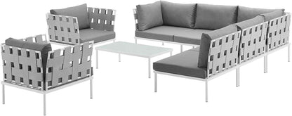 Harmony 8-Piece Aluminum Outdoor Patio Furniture Sectional Sofa Set with Cushions in White Gray-2