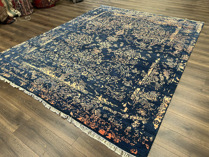 Area Rug 8x10 High Quality Handmade Oriental Carpet, Modern Contemporary Rug, Rug for Living Room, Wool Rug, Blue and Gold, Pakistani Rug