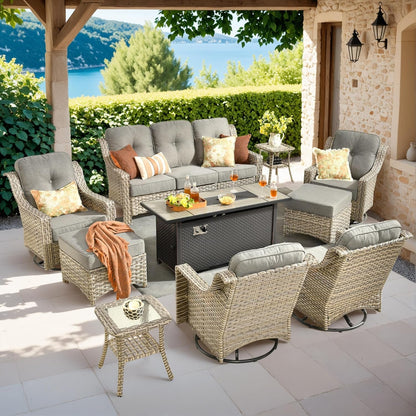 10 Piece Outdoor Patio Furniture Set with Fire Pit