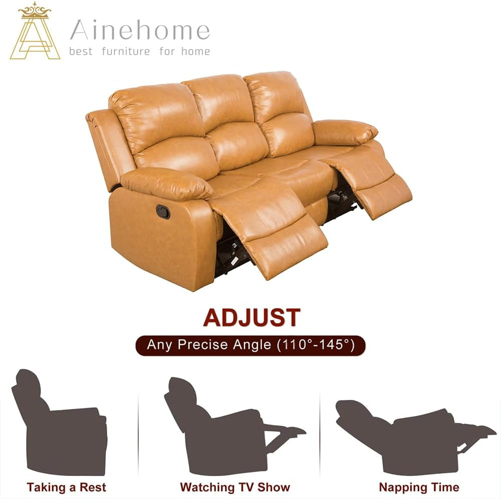 Living Room Furniture Set Leather Recliner Sofa Set Loveseat Chair Furniture Sofa Set for Living Room/Small Space/Rv/House/Office/Theater Seating (A-Ginger Leather, Sofa(3Seater))