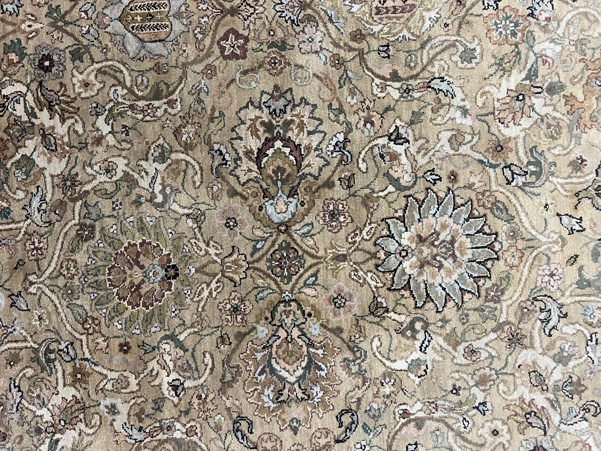 Indo Mahal Rug 8x10, Indian Jaipur Rug 8 x 10 ft, Wool Indo Persian Carpet, Handmade Traditional Floral Area Rug, Olive Green, Vintage Rug-3