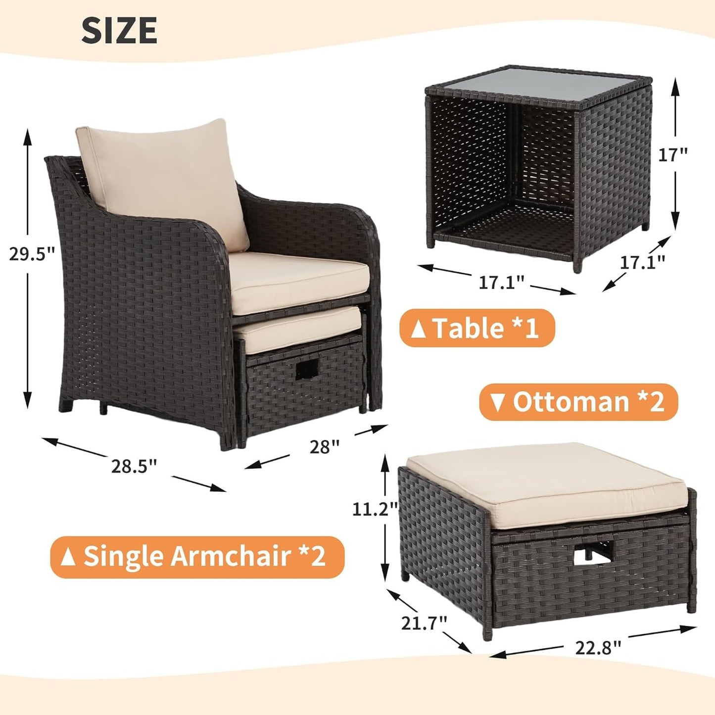 Five Piece All Weather Wicker Patio Furniture Set