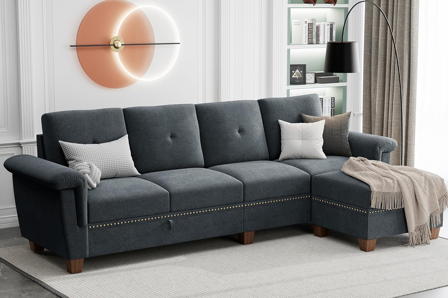 Dark Gray L-Shaped Sectional Couch with Storage-3