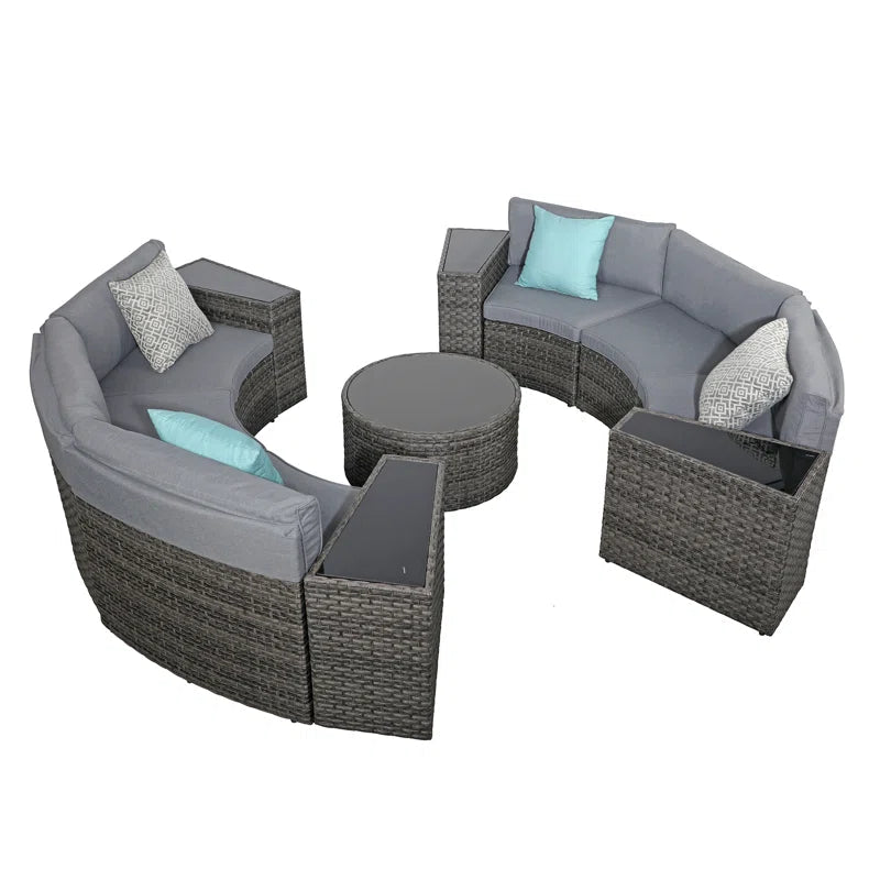 Elegant Six Person Modular Wicker Patio Conversation Set-2