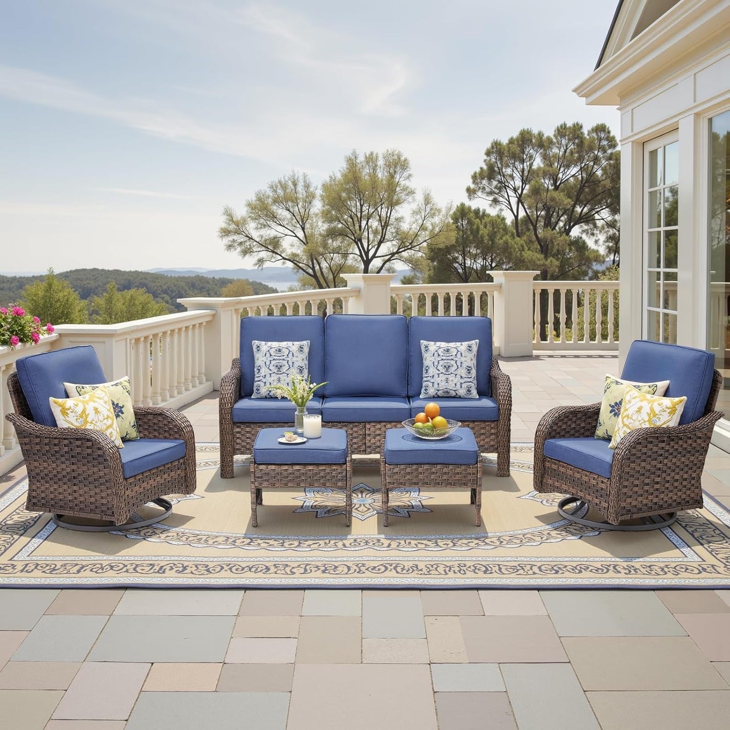 All-Weather Wicker Outdoor Patio Furniture Set With Swivel Rockers