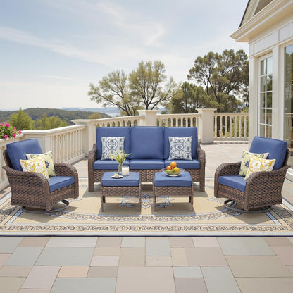 All-Weather Wicker Outdoor Patio Furniture Set With Swivel Rockers