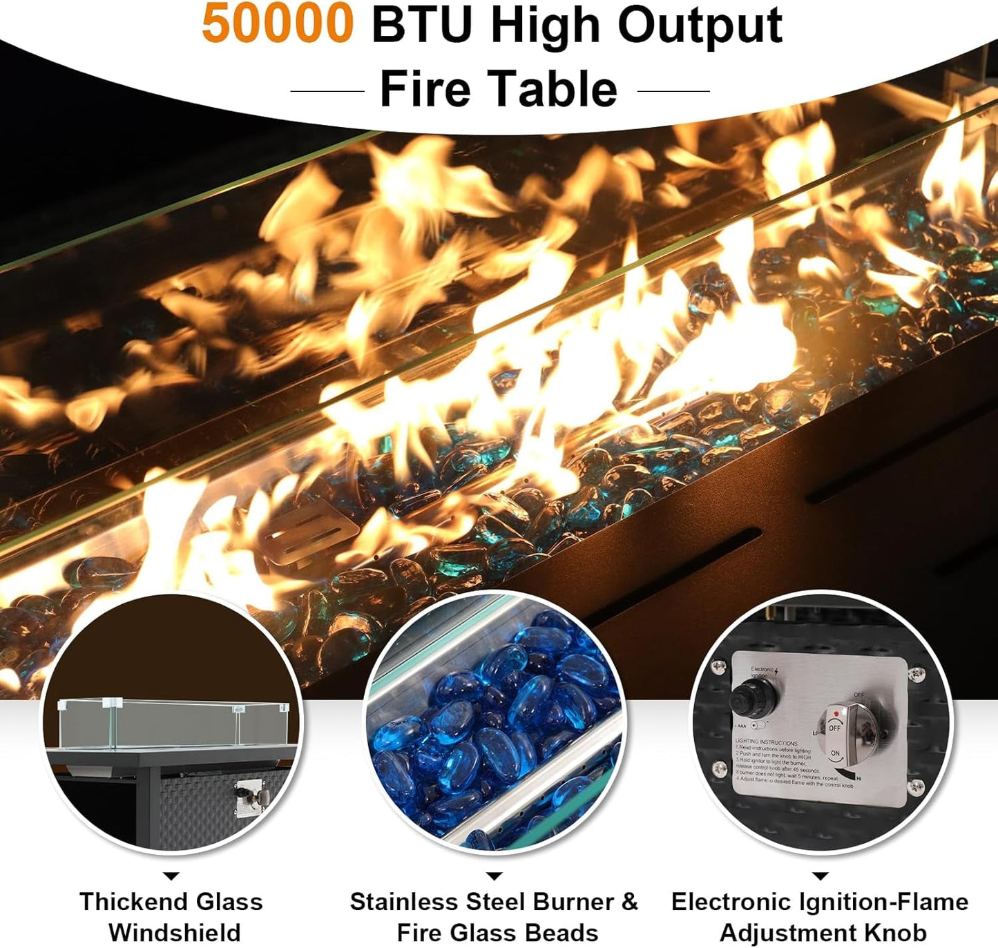 Outdoor Rattan Furniture Set with 45 Inch Fire Pit