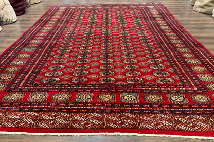 Bokhara Rug 9x12, Red Turkoman Rug, Pakistani Rug, Tribal Carpet, Wool Rug, Red Rug