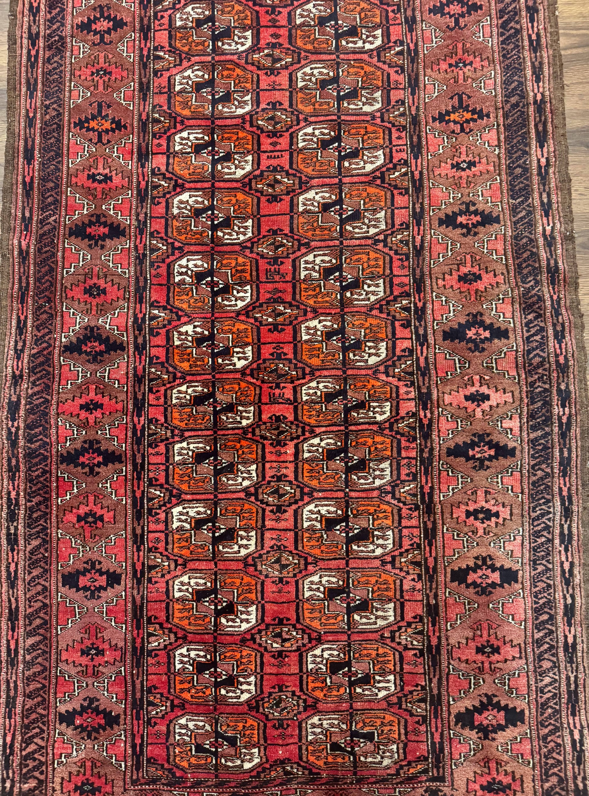 Antique Turkoman Rug 3.7 x 6.7, Red, Wool Runner Rug-3