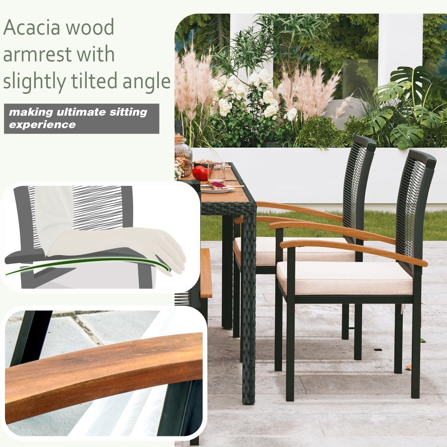 AERBUSKE 7 Pieces Outdoor Table and Chairs Set Outdoor Patio Furniture Set Wicker Patio Dining Sets for 6 Patio Table and Chairs Set Outdoor Furniture Set for Garden Yard Porch Poolside