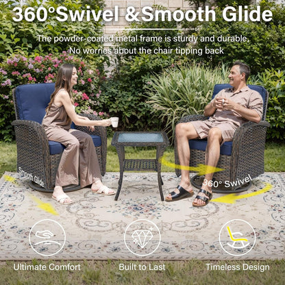 7 Pieces Patio Furniture Set with Fire Pit Table - 4 Outdoor Swivel Rocker Chairs with 50000BTU Propane Fire Table and 2 Side Table, Outdoor Conversation Set for Casual Gathering-2