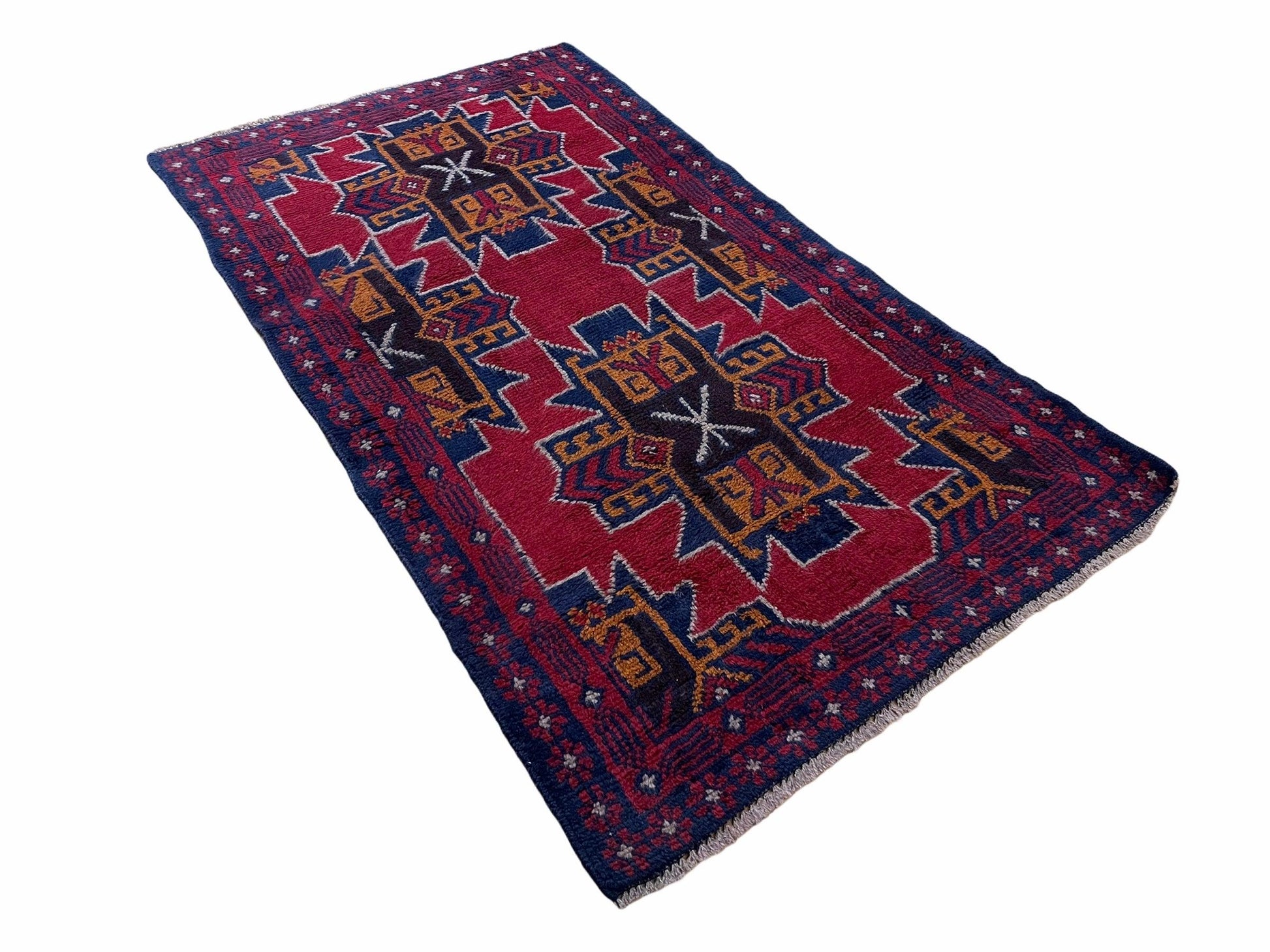 2' 8" X 4' 6" Vintage Handmade Tribal Wool Rug Balouchi Rug Afghan Rug Red Blue-1
