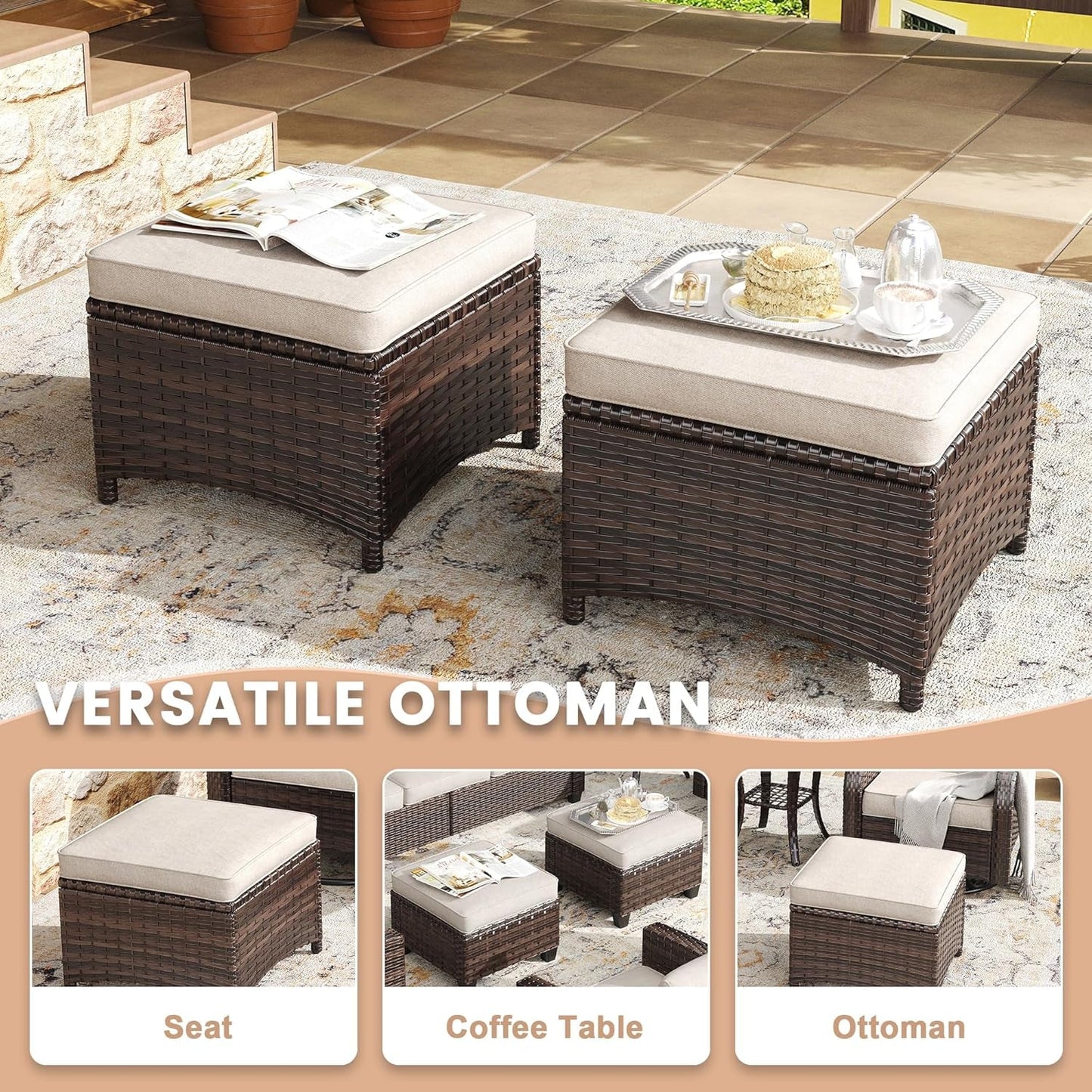 Nine Piece Outdoor Patio Wicker Furniture Set with Fire Table