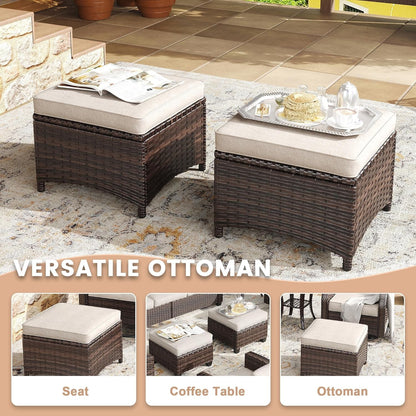 Nine Piece Outdoor Patio Wicker Furniture Set with Fire Table