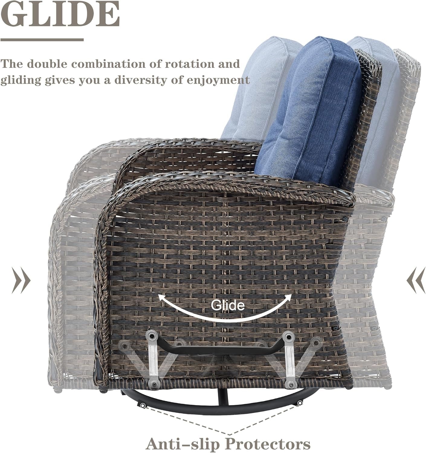 6 Piece Patio Conversation Sets - Wicker Patio Furniture Sets with Outdoor Swivel Rocker Chairs Outdoor Couch Perfect for Patio Deck Backyard, Brown Wicker Blue Cushion