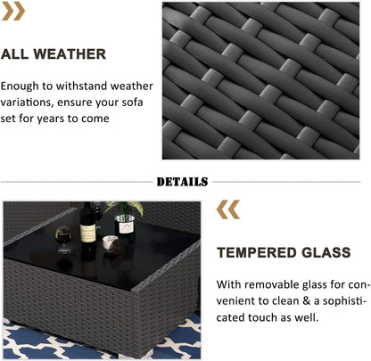 8 Pieces Patio Furniture Set with 44" Propane Gas Fire Pit Table, Outdoor Sectional Wicker Conversation Sofa Sets with Coffee Table-1